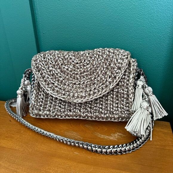 Catarina Mina Mira Handbag in Argenta Gris Crochet Pewter Silver Satin Threads - Picture 8 of 14
